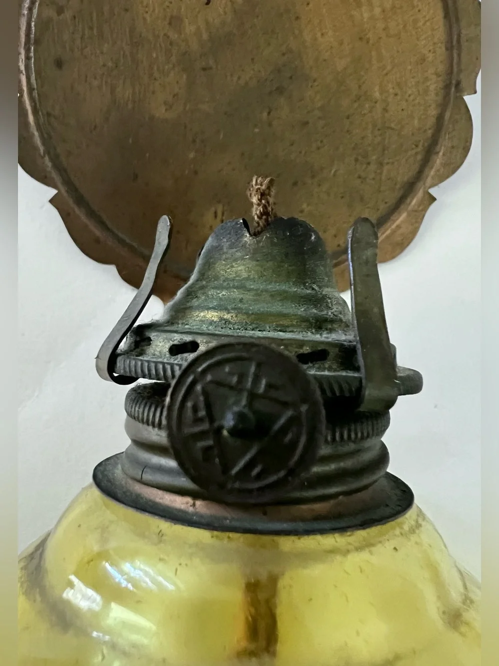 Vintage Salem Lamp Amber Glass Wall Mount Oil Lamp Made In Japan Kerosene Sconce